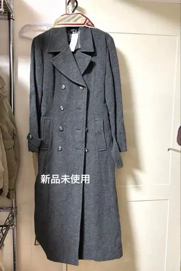 미사용 새상품 캐시미어 혼방 여성용 롱 코트 그레이 더블 브레스트