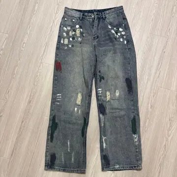 페인트 가공 와이드 레그 데님