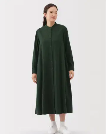 양면 기모 플란넬 스탠드 카라 긴팔 원피스