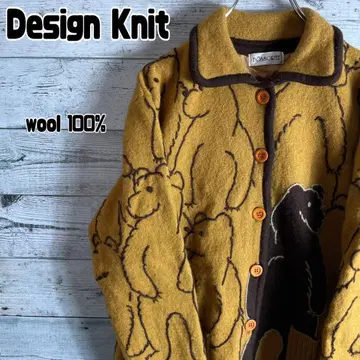 VINTAGE 곰 자수 니트 가디건 안감 부착 테디베어 여성용