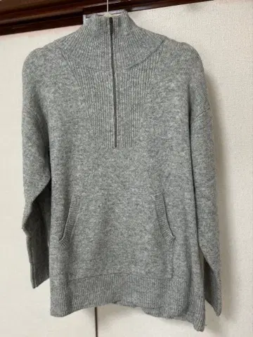 네이비 라무 나일론 하프 지퍼 니트