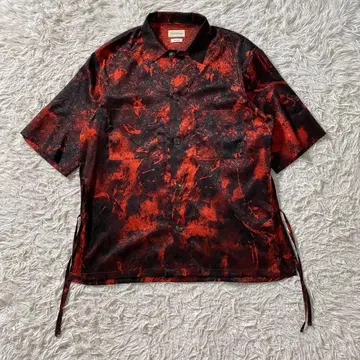 [컨디션 최상] 팩토탐 반팔 셔츠 새틴 프린트 숏 슬리브 셔츠 꽃무늬