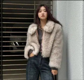 SENDOO 베이지 퍼 숏 자켓