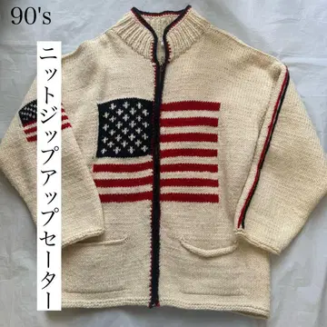 [ 구제 의류 ] 90s 미국 국기 풀 집업 니트 vintage