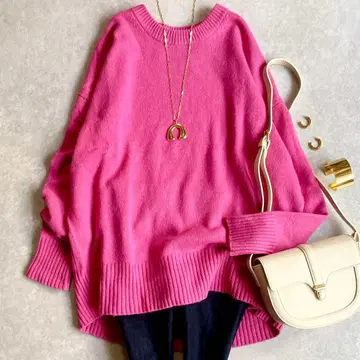 새상품급 빔즈 캐시미어 혼방 크루넥 니트 어른스러운 핑크 와이드 실루엣