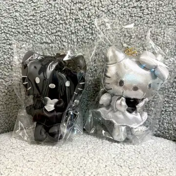 헬로키티 엔젤 인조 가죽 마스코트 참 블랙&실버 세트