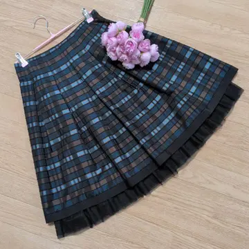 M's GRACY 네이비 x 브라운 체크 플레어 스커트 38