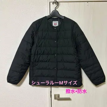 슈라루 다운 자켓 노카라 블랙 블랙 앞 버튼