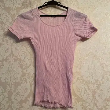 IKUKO 핑크 리브 반팔 T셔츠