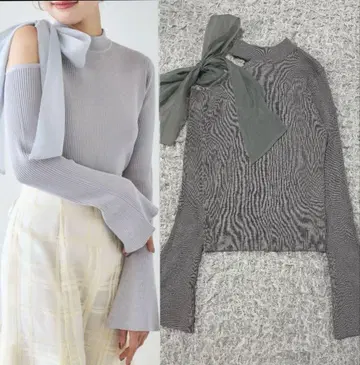 [ 새상품급 ] dazzlin 다즐린 원숄더 리본 니트탑