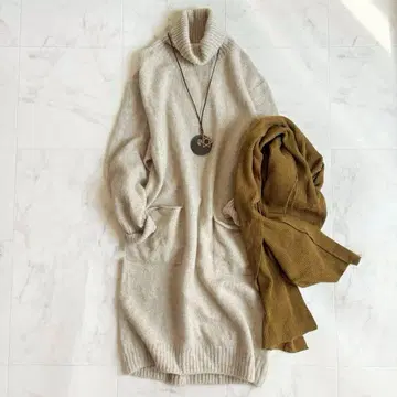 IENA 이에나 캐시미어 혼방 하이넥 튜닉 풀오버 니트 원피스