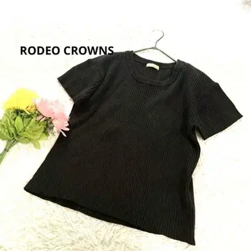 로데오 크라운 [ M ] 상의 니트 반팔 리브 스트레치 심플