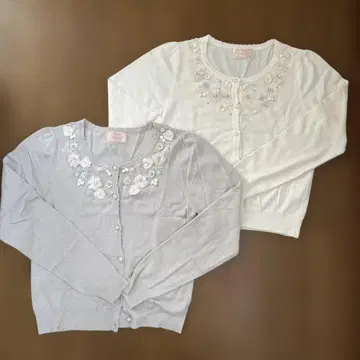 Cherite 꽃 자수 긴팔 가디건 2세트