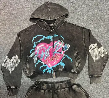 First Row 4ever 크롭 후드티 다크 그레이 L