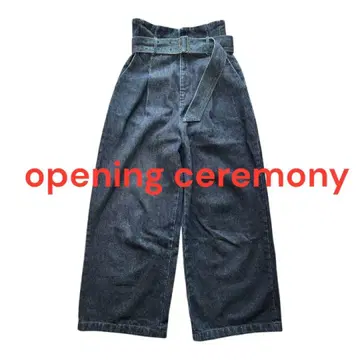 오프닝 세레모니 벨티드 와이드 배기 데님