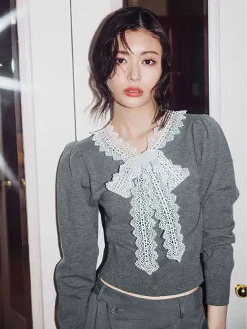 SNIDEL 레이스 보타이 가디건