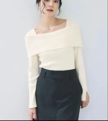 VIS 오프숄더 모찌모찌 리브 니트