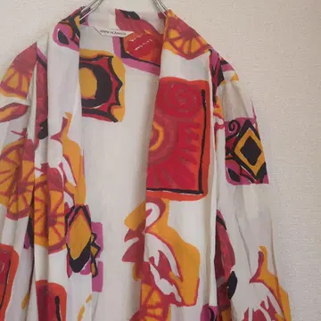 수입 구제 의류 아트 기하학 패턴 스톨 블라우스 긴팔 셔츠 빈티지 90s