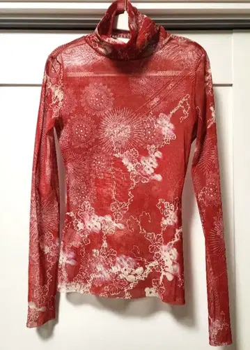 Jean Paul Gaultier 빨간색 꽃무늬 파워넷 티셔츠