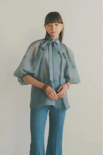 CLANE BALLOON SHEER PUFF TOPS BLUE