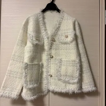 화이트 프린지 가디건