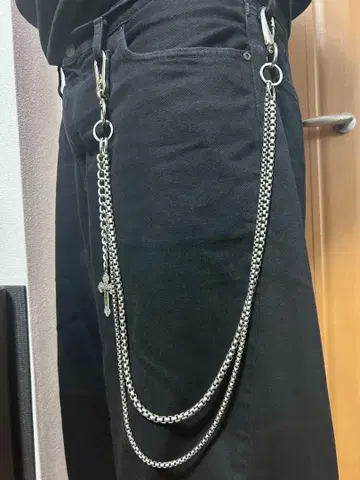 실버 크로스 참 지갑 체인 2연