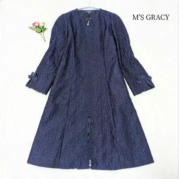 새상품급 엠즈 그레이시 자카드 원피스 코트 더블 지퍼 자수 네이비