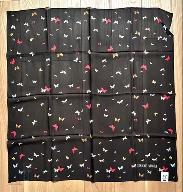 모리 하나에 실크 스카프 약 85cm x 약 85cm 블랙 나비