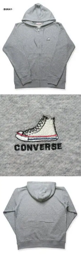 [ 새상품 ] CONVERSE/컨버스/자수 ZIP 후드티/그레이