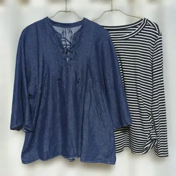 맥피 데님 블라우스 & 에니 와이즈 보더 풀오버