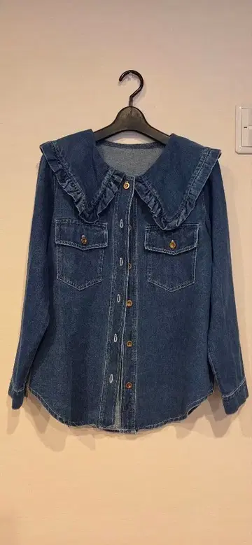 Colork 데님 프릴 옷깃 셔츠 M