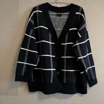 스픽앤스팬 자카드 체크 가디건 네이비