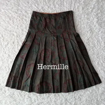 엘르 플리츠 스커트 페이즐리 무늬 올 패턴 그린 계열 종아리 기장 레트로