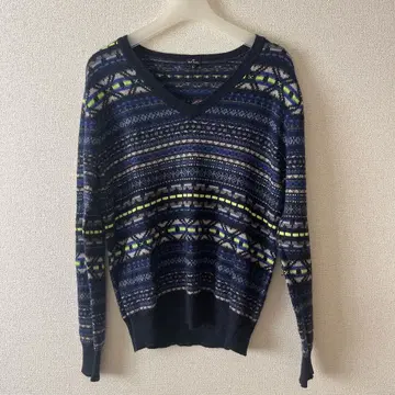 폴스미스 기하학 패턴 V넥 스웨터 네이비 L