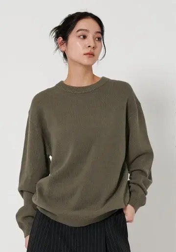 코튼 솔리드 니트 풀오버 워셔블 브라운