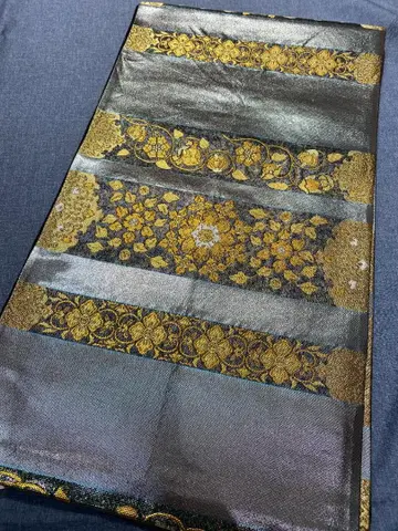 순수 실크 실크 새상품급 후쿠로 오비 박 금채 은채