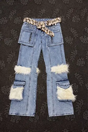 퍼 달린 데님 팬츠 Y2K 페어리 그런지 opium