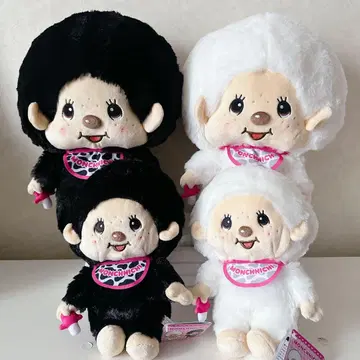 몽치치 봉제 인형 스마트폰 케이스 블랙 화이트 4개 세트