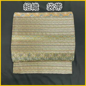 511my95 조직 가로단 금실 세미 포멀 후쿠로 오비 새상품급