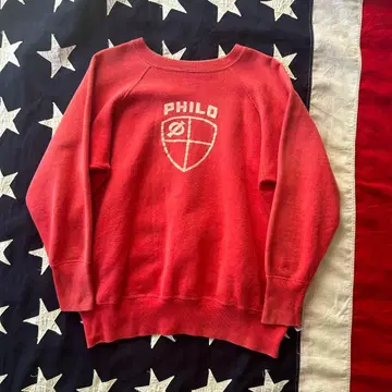 50s 60s 플로키 스웨트 셔츠 빨간색 페이드