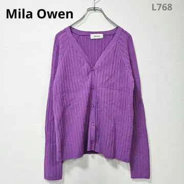 미라 오웬 가디건 니트 긴팔 보라색 S 상당 성숙 캐주얼 깔끔한