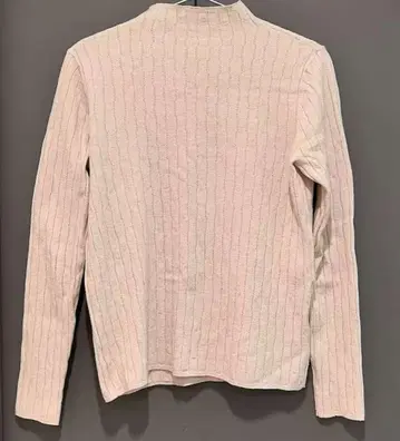 리브 편직 핑크 니트 긴팔 하이넥