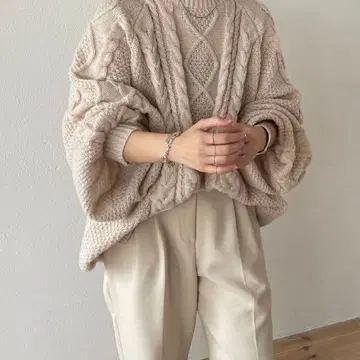 wee9s 볼륨 슬리브 모찌모찌 케이블 니트