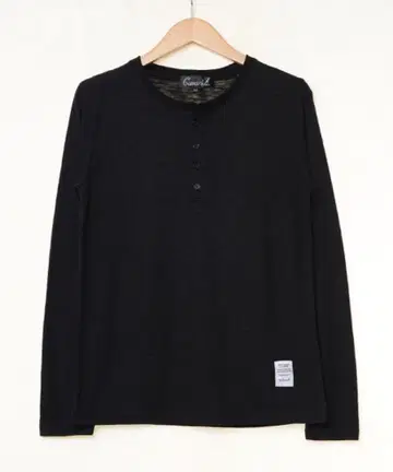 [ 새상품 ] CavariA/슬라브 니트 무지 헨리넥 긴팔 T셔츠/블랙