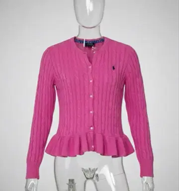 [ 랄프 로렌 ] 핑크 코튼 케이블 페플럼 가디건 160