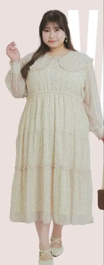 루오시 프릴 옷깃 티어드 올 패턴 원피스 XL