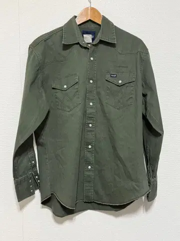 Wrangler 빅 웨스턴 셔츠 올리브 그린 긴팔 셔츠 트윌