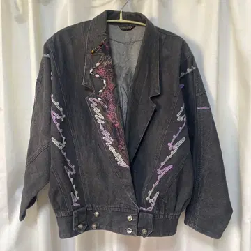 자수 장식 다크 그레이 오버사이즈 자켓 구제 의류 헤이세이 레트로 그런지