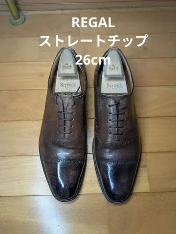 REGAL 가죽 신발 스트레이트 팁 펀칭 장식 브라운