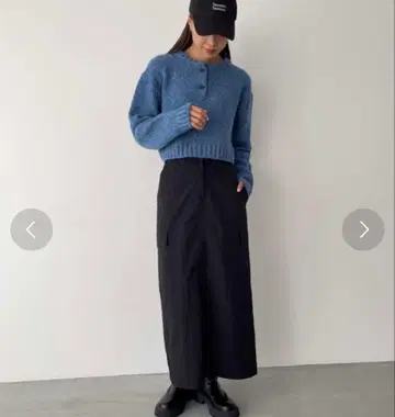 El mar 믹스 헨리넥 니트 & 나일론 카고 롱 스커트 세트